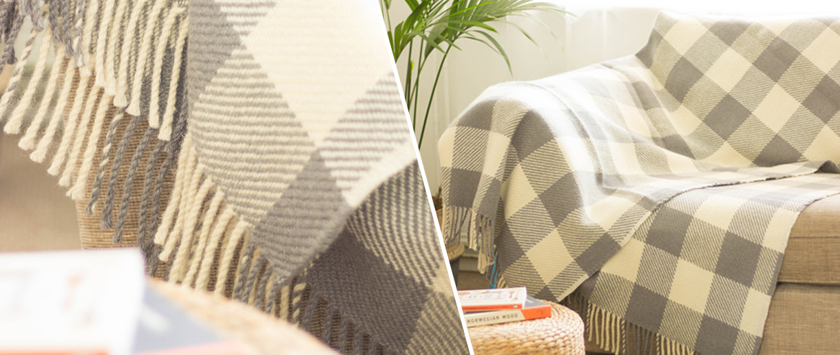 Grey check rug hero